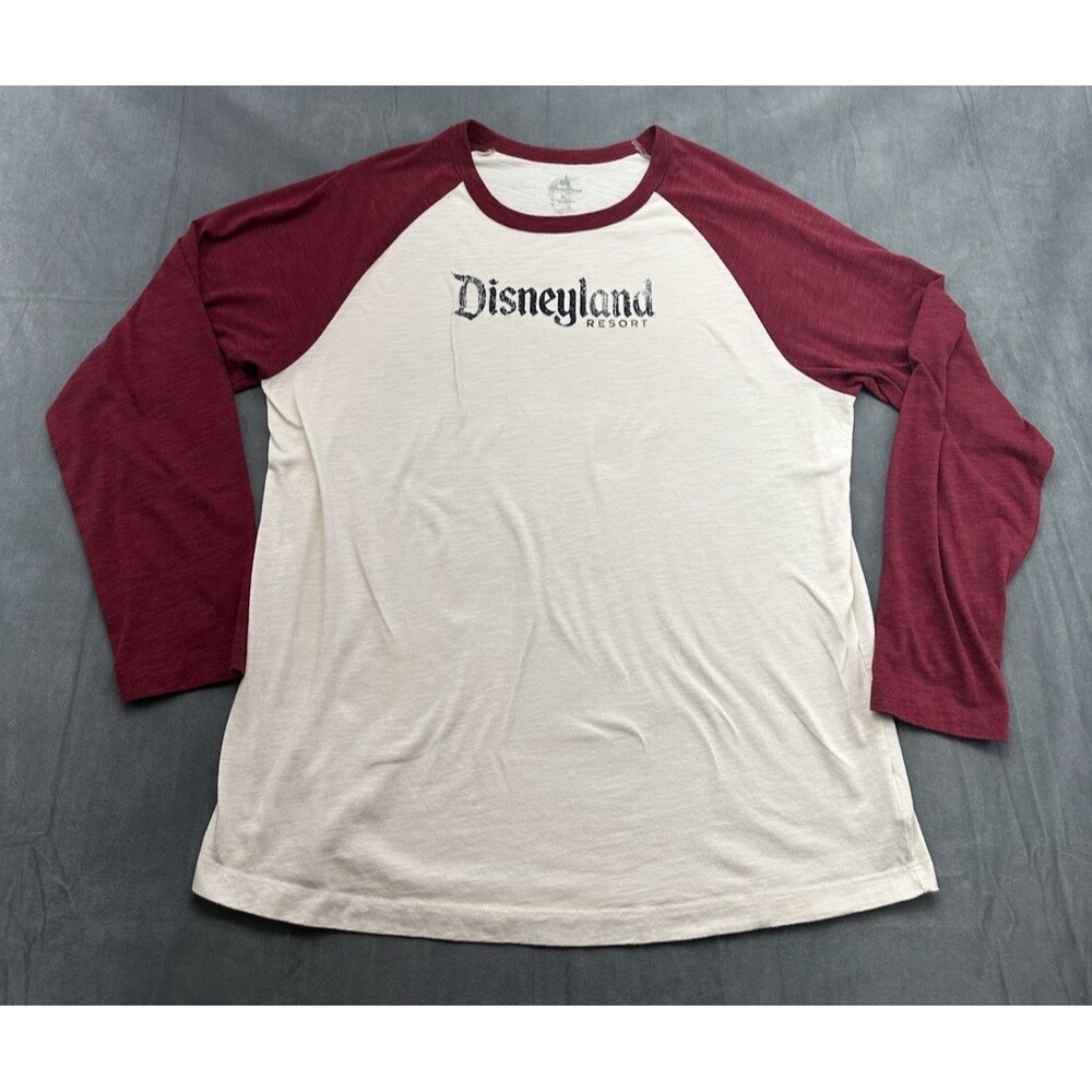 Disneyland Resort Raglan Long Sleeve TShirt Men's XL White Maroon Thin Disney‎